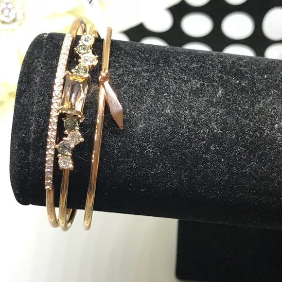 3 Gold & Crystal Bangle Bracelets [JW-36] - Picture 5 of 7